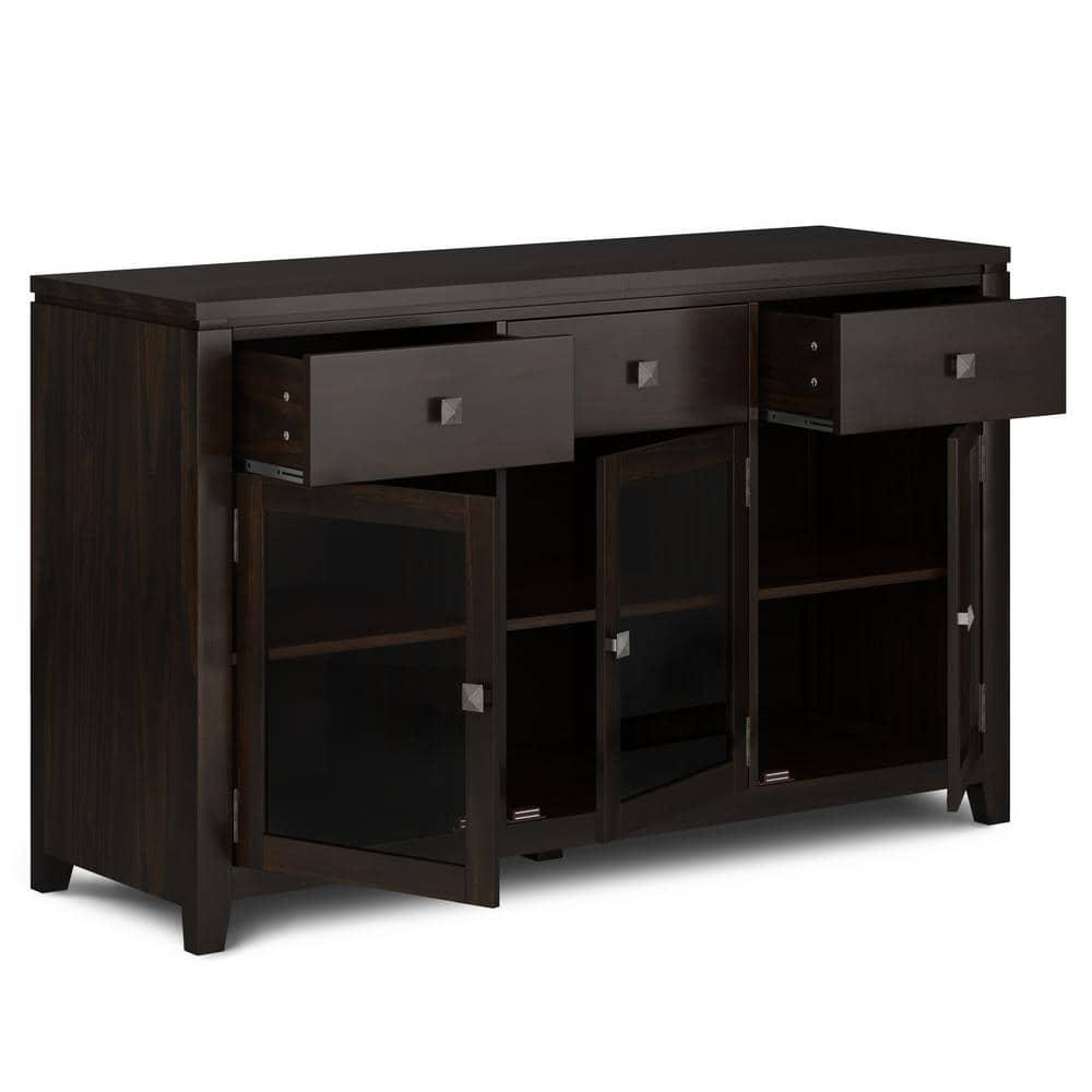 Simpli Home Cosmopolitan 54"W Solid Wood Contemporary 3-Door Sideboard Buffet with 3 Drawers