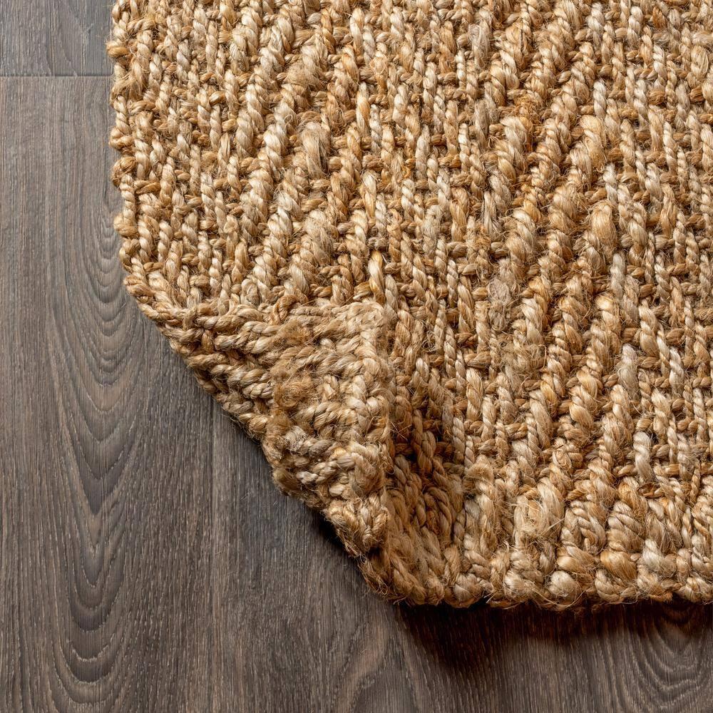 Espina Hand Woven Herringbone Chunky Jute Natural 6' Square Area Rug - JONATHAN Y