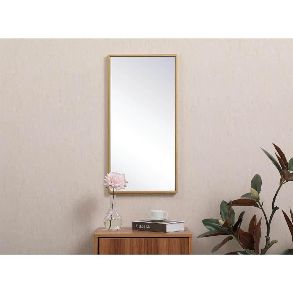 Elegant Lighting Metal frame rectangle mirror 14x28 inch in brass