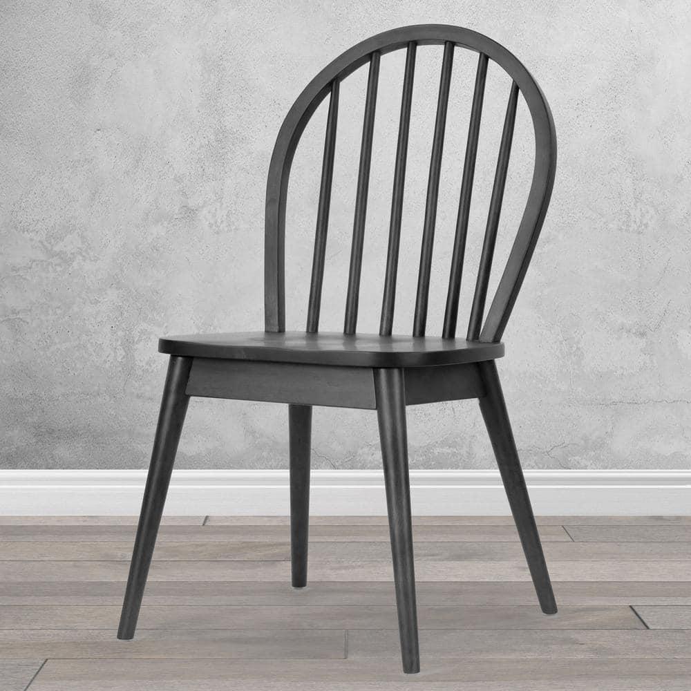 Glamour Home Astra 17.72" Wood Chairs with Windsor Back in Black (Set of 2)