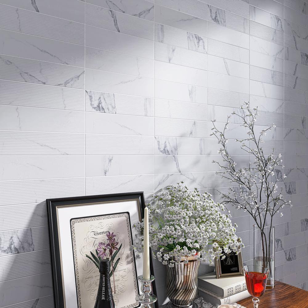 Supreme Tile Paloma Calacatta 2.95 in. X 11.81 in. Ceramic Subway Wall Tile