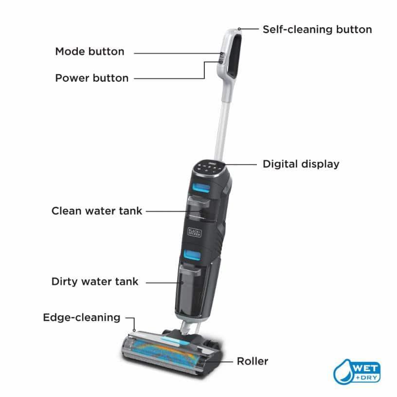 Black + Decker Multi-Surface Cordless Wet and Dry Vacuum + Wash Duo with Accessories Black: Rechargeable, Bagless, Foam Filter, Lithium Ion Battery