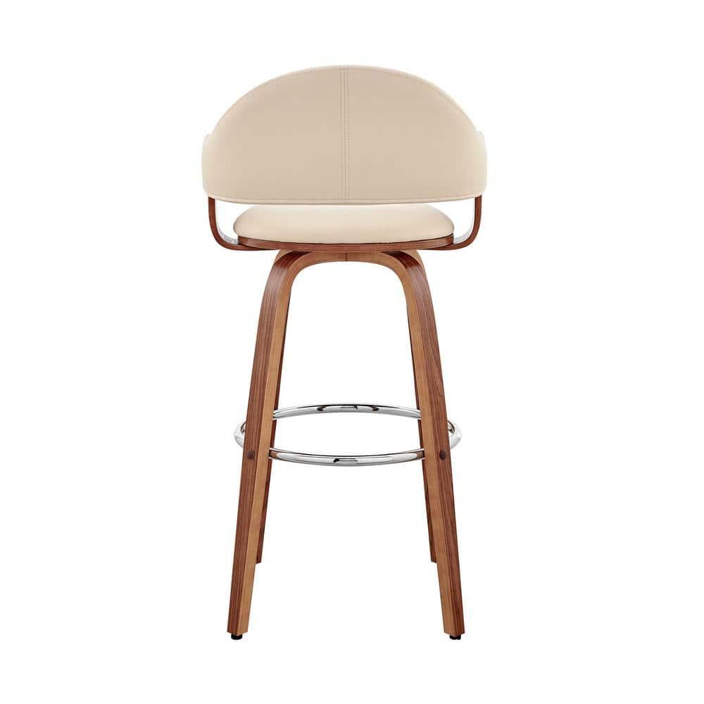 Armen Living 26" Daxton Counter Height Barstool with Cream Faux Leather Seat Walnut Finish Frame: Swivel, Footrest, Upholstered