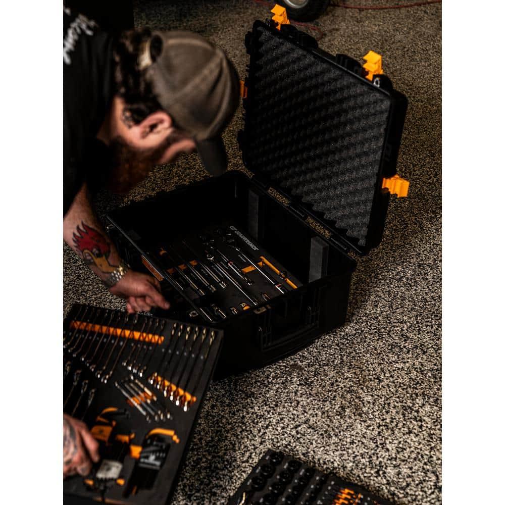 24" Black Polypropylene Heavy-Duty Rolling Tool Case with Trays