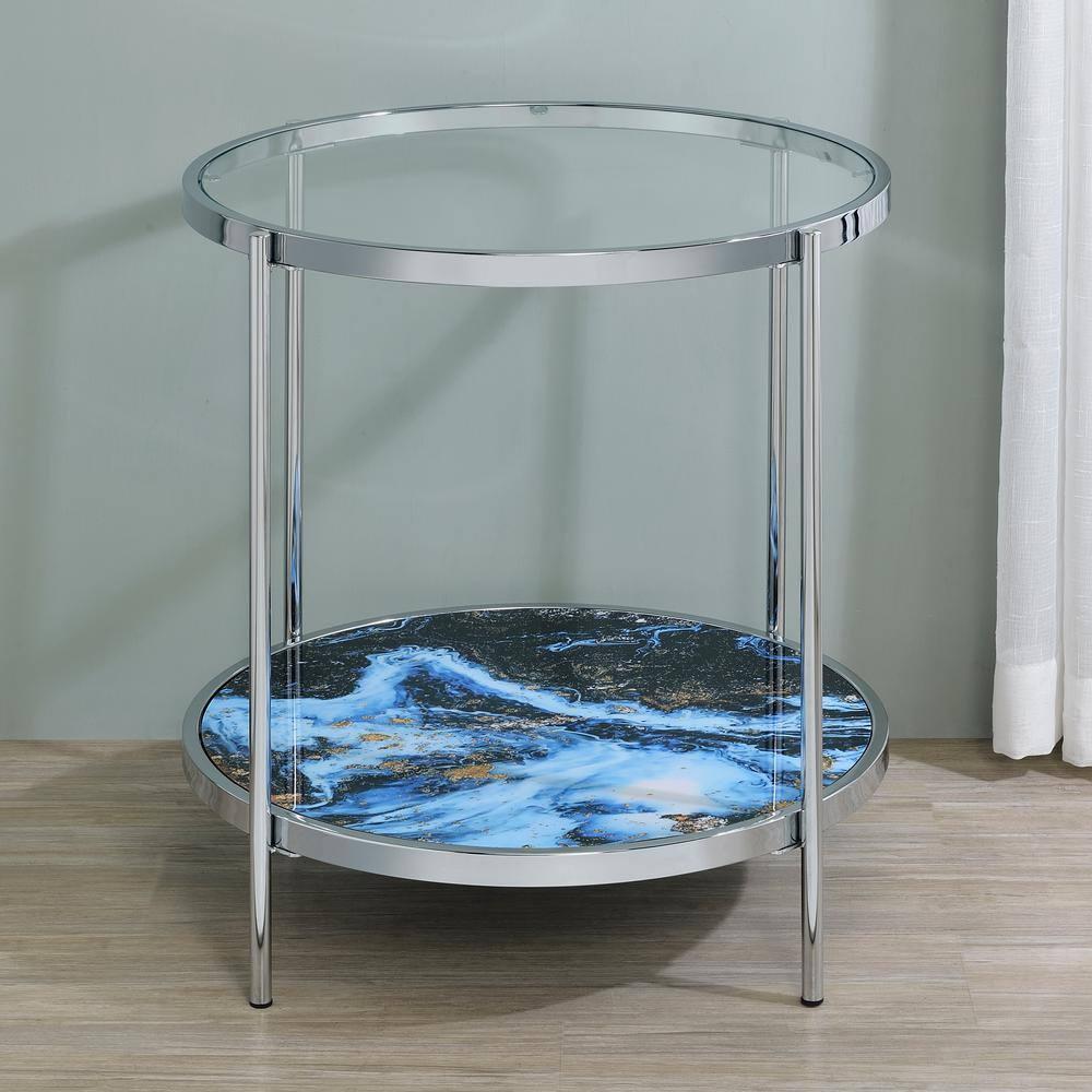 Steve Silver Averie Contemporary 23" Reversible Round End Table, Blue