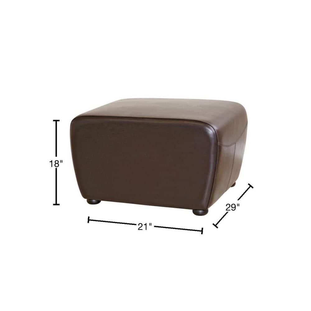 Full Leather Ottoman with Rounded Sides Dark Brown - Baxton Studio: Faux Upholstered, Wood Frame, No Assembly Required