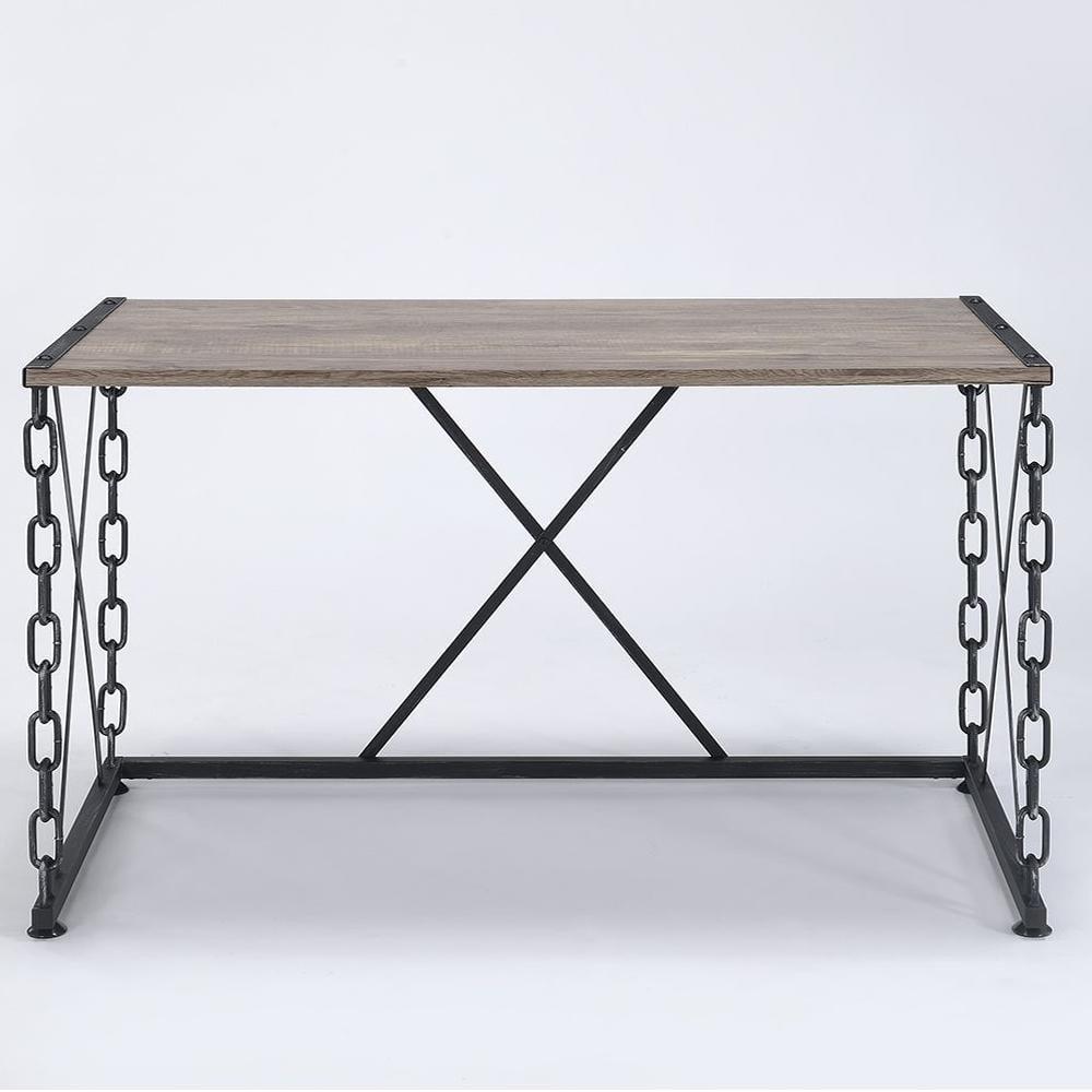 Acme Furniture 48" Jodie Console Table Rustic Oak and Antique Black Finish: Melamine Veneer, Metal Frame, Spot Clean