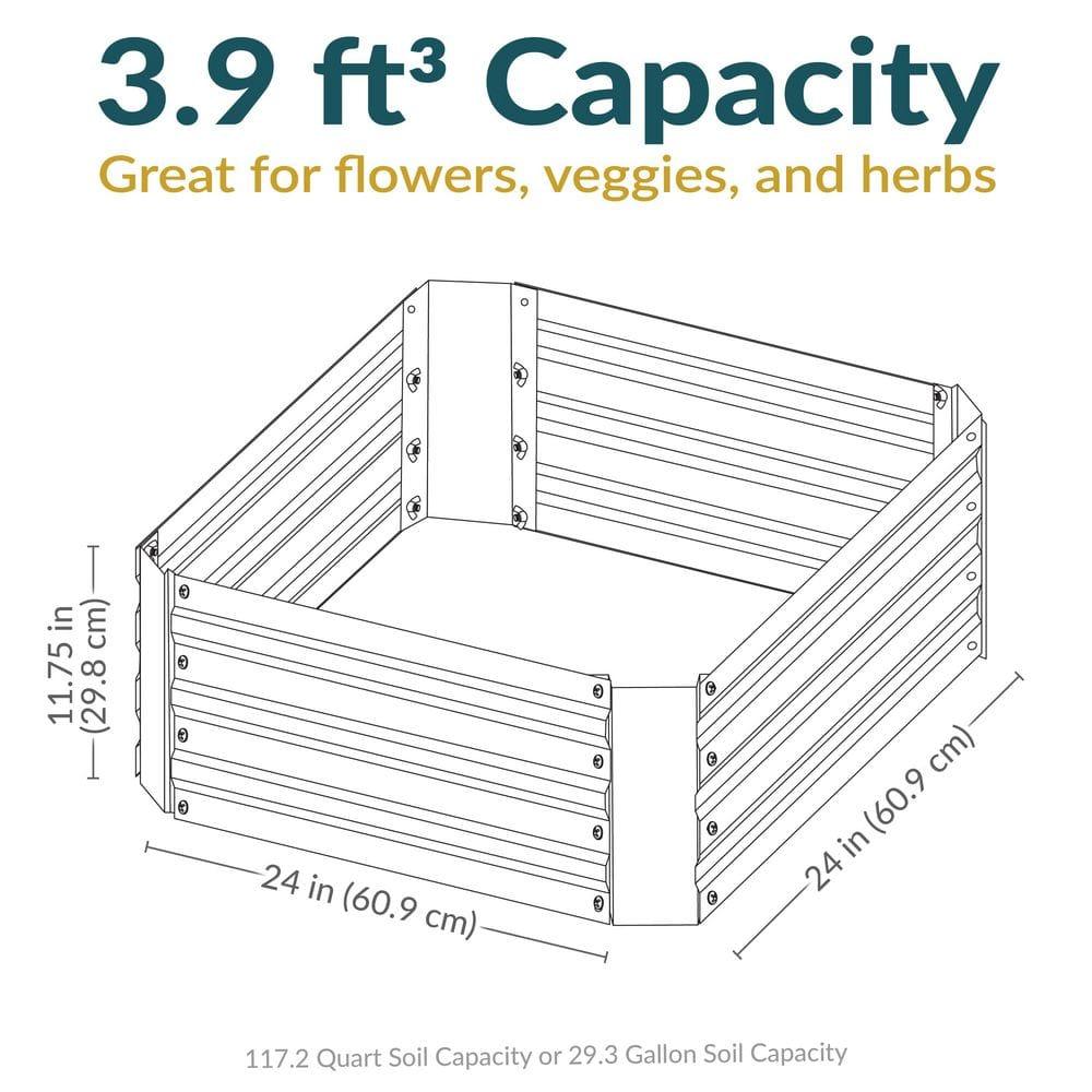Sunnydaze Corrugated Galvanized Steel Raised Garden Bed for Plants, Vegetables, and Flowers - 24" Square x 12" H - Silver