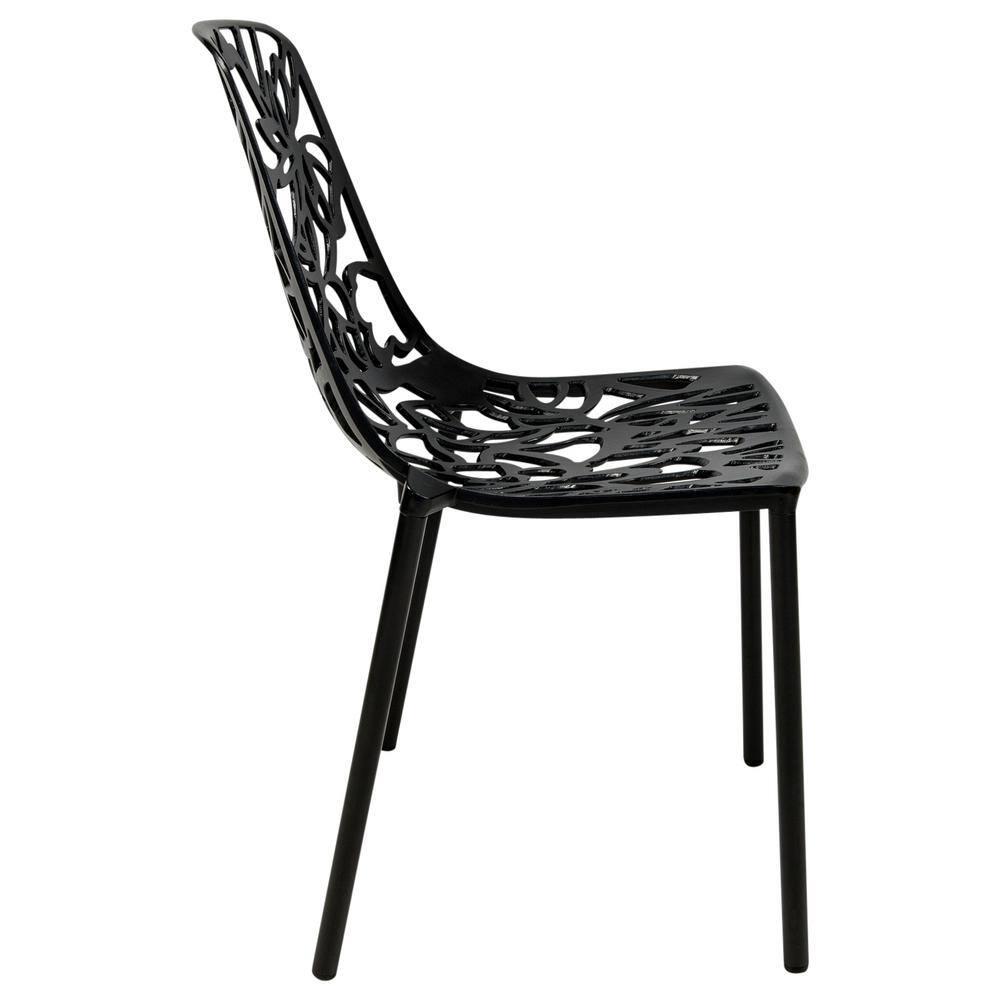 LeisureMod Devon Modern Aluminum Outdoor Stackable Dining Chair, Black