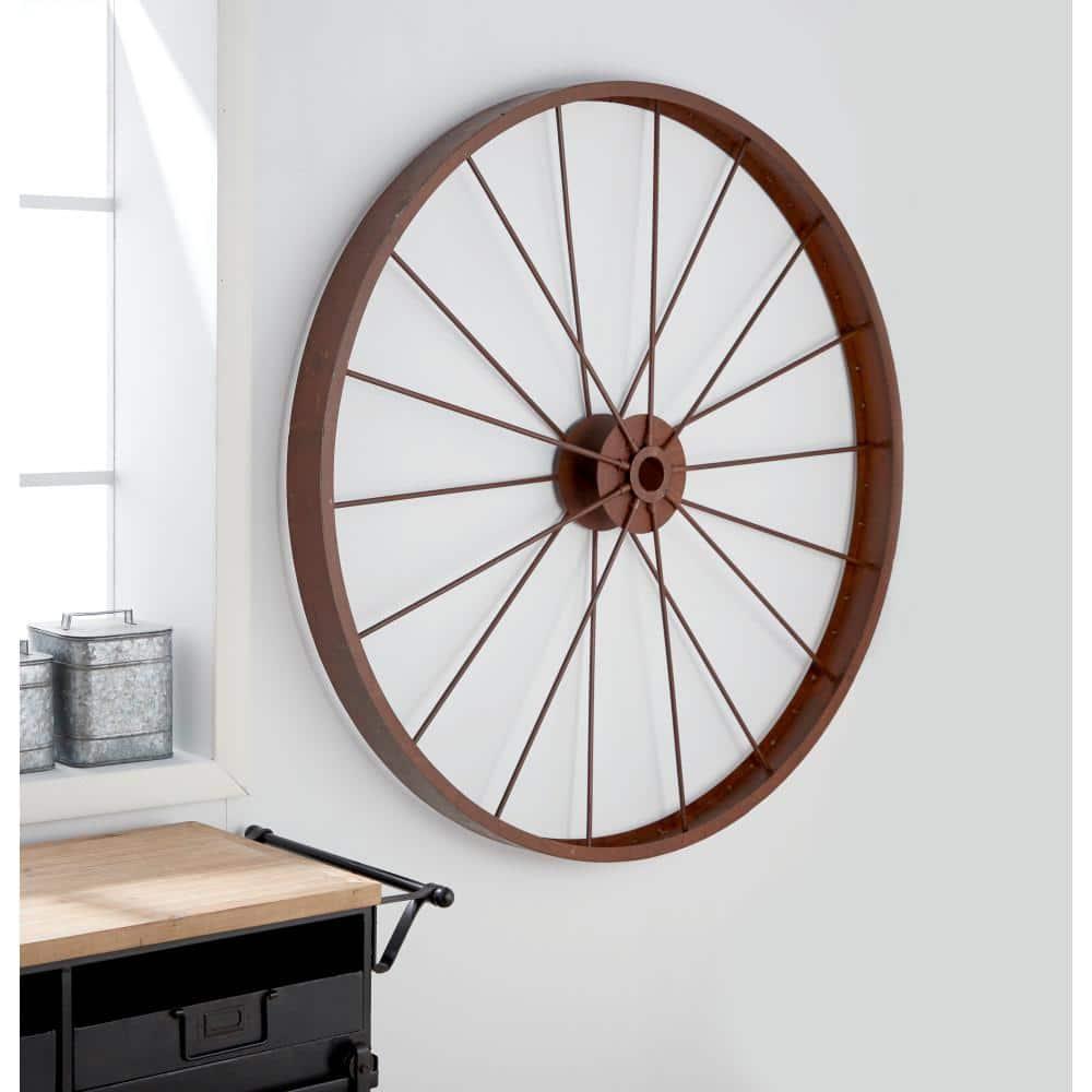 Decmode Large Red Metal Wheel Wall Decor, 43"