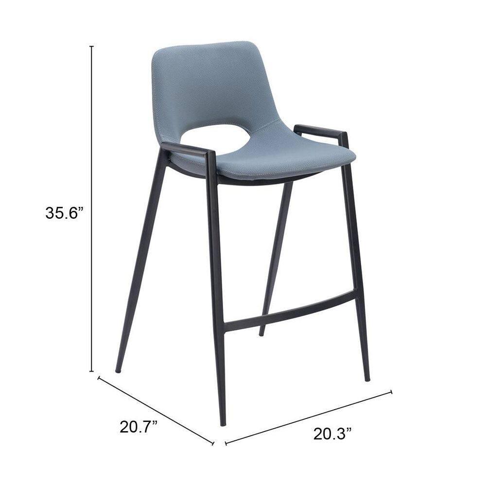 Desi Blue Faux Leather and Black Metal Counter Stool Set