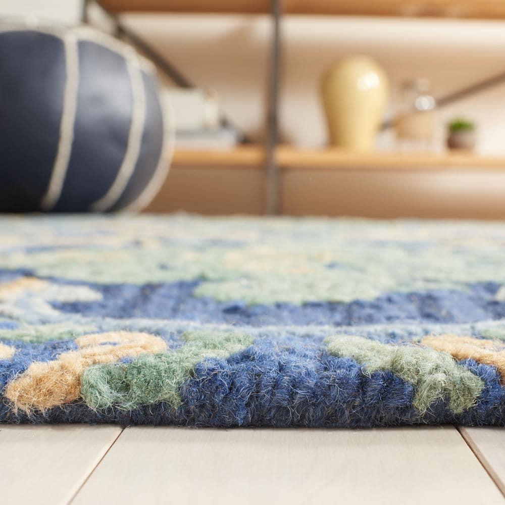 Blossom BLM422 Hand Tufted Area Rug - Navy/Green - 8'x10' - Safavieh.