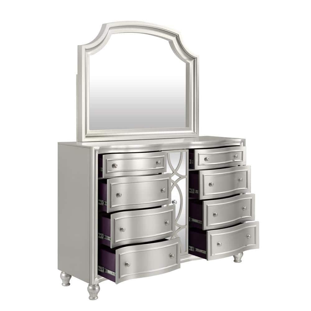 New Classic Furniture Reflections 4-Pc Wood Queen Bedroom Set (B/Dr/Mr/Ch), Silver