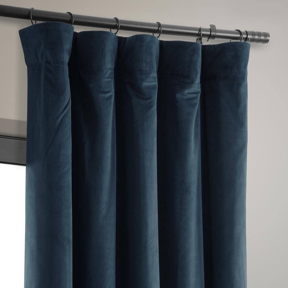 Half Price Drapes Signature Midnight Blue Velvet Blackout Curtains For Bedrooms (1 Panel), 50WX 84L
