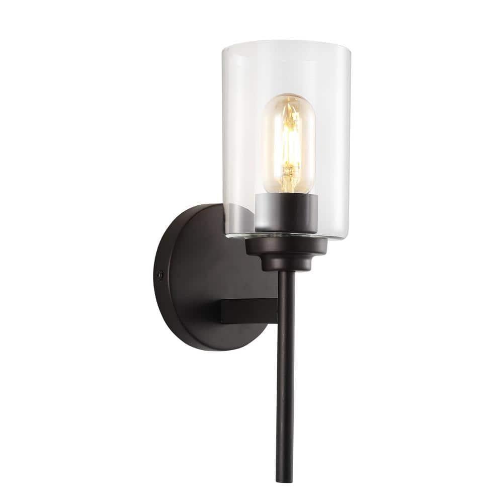 JONATHAN Y Juno 13" 1-Light Farmhouse Industrial Iron Cylinder LED Sconce, Oil Rubbed Bronze/Clear