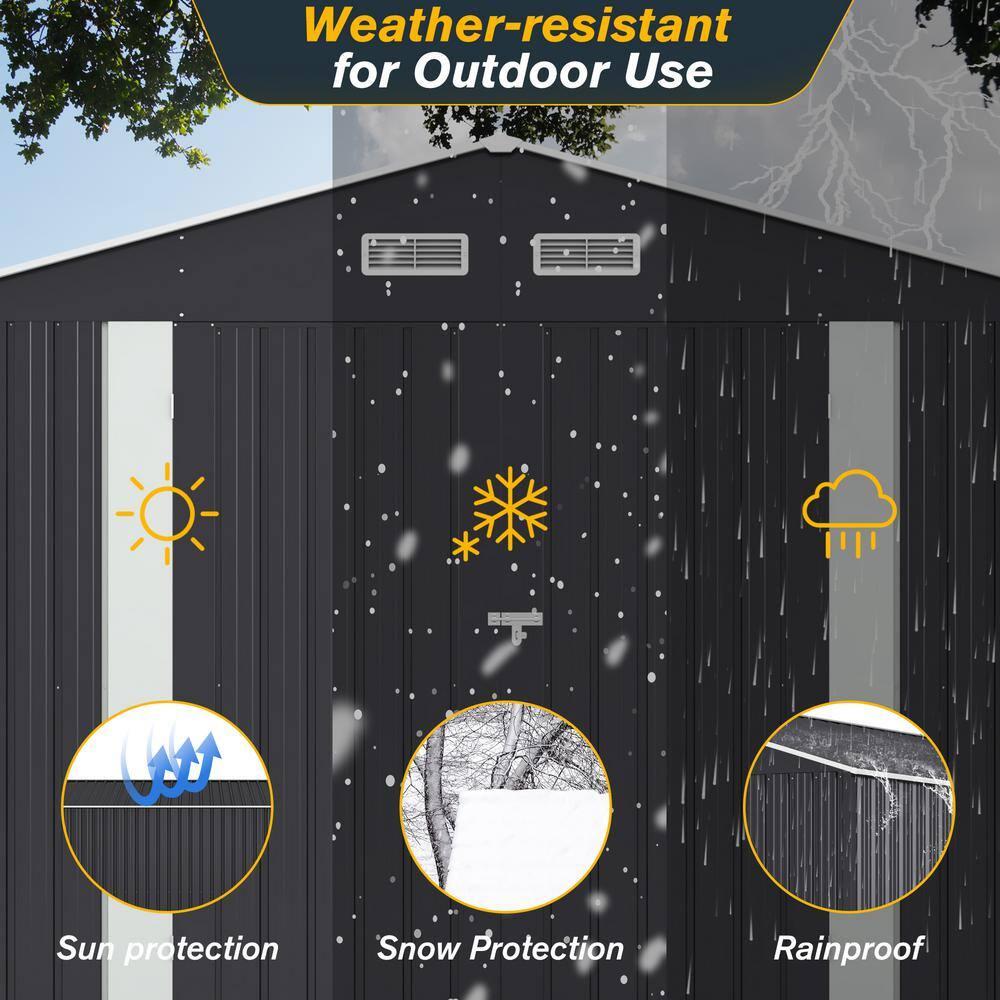 HOGYME 8' x 10' Large Outdoor Metal Storage Shed, Galvanized Steel Garden Tool Shed with Sliding Double Lockable Doors, 4 Vents for Backyard Patio Lawn, Carbon Black
