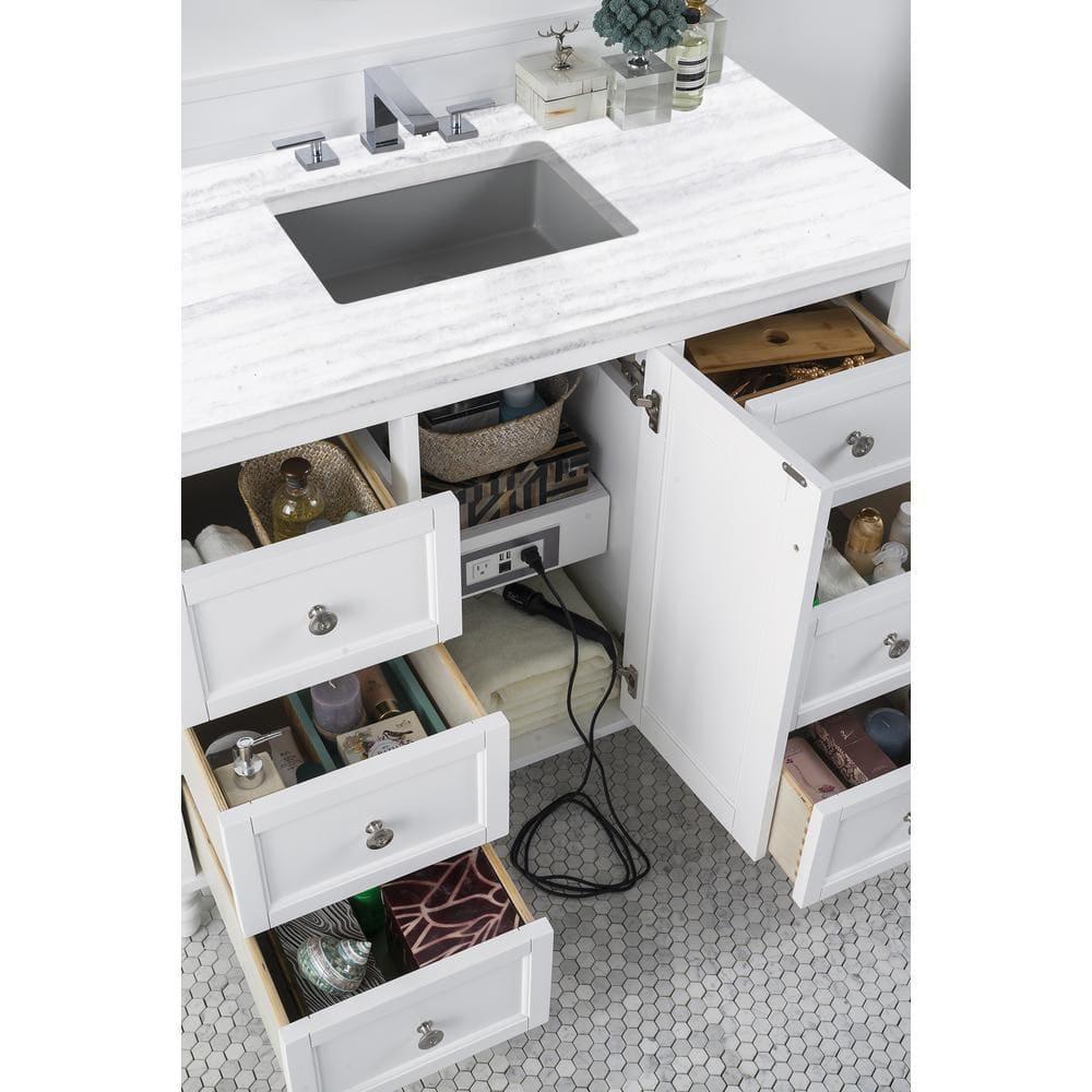 Bright White 48" Solid Wood Freestanding Vanity with Porcelain Sink