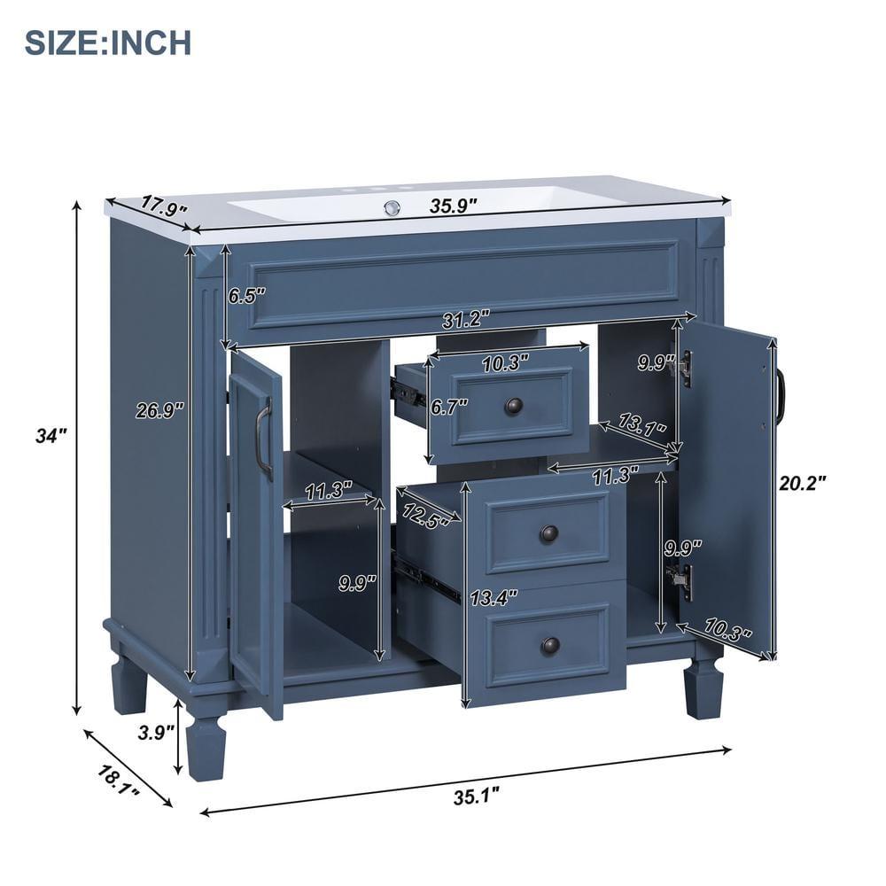 36" Bathroom Vanity with Single Sink Combo - Modern Bathroom Sink Cabinet with Storage, Undermount Sink Cabinet with Soft Closing Drawers