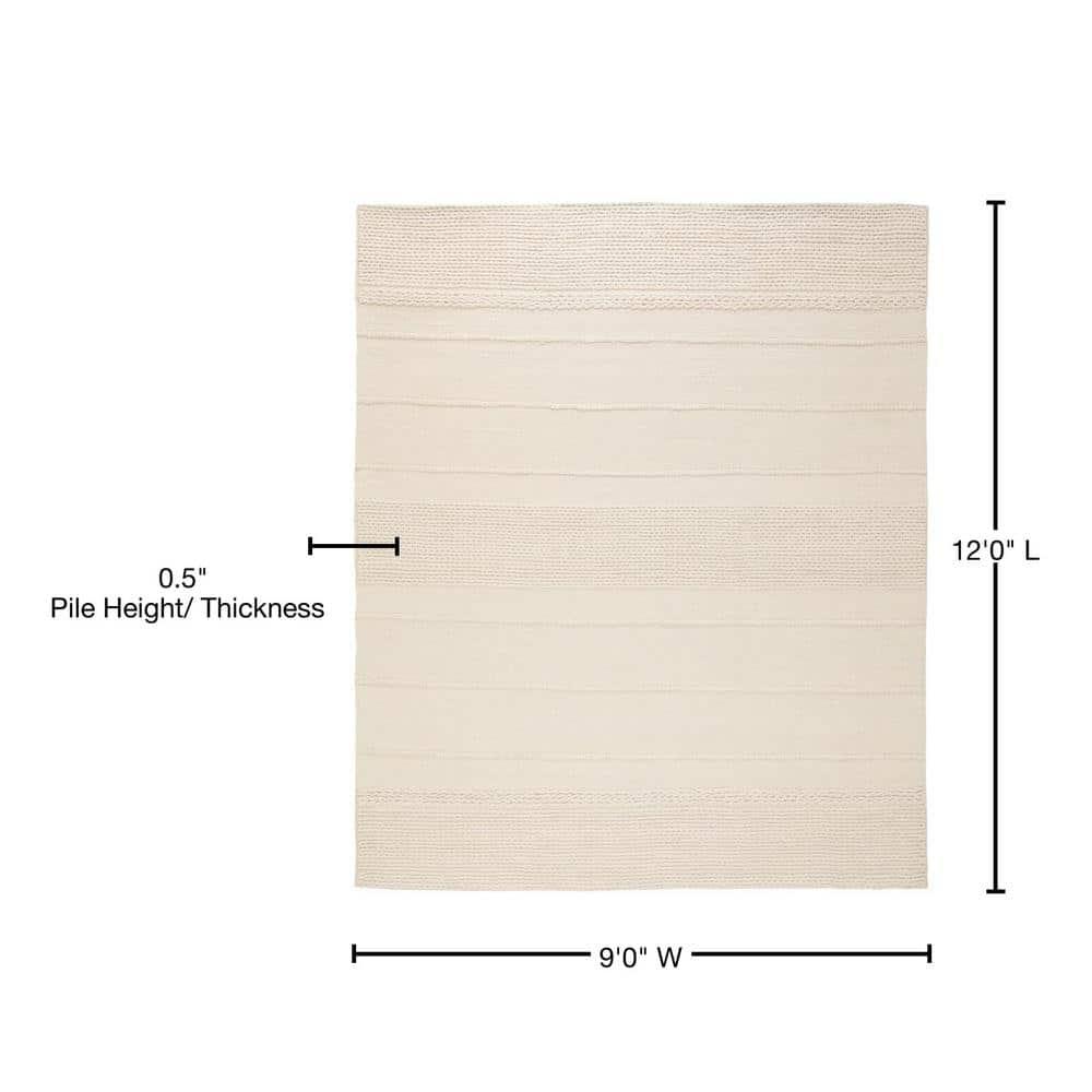 SAFAVIEH Natura Avery Solid Striped Braided Wool Area Rug, Natural, 9' x 12'