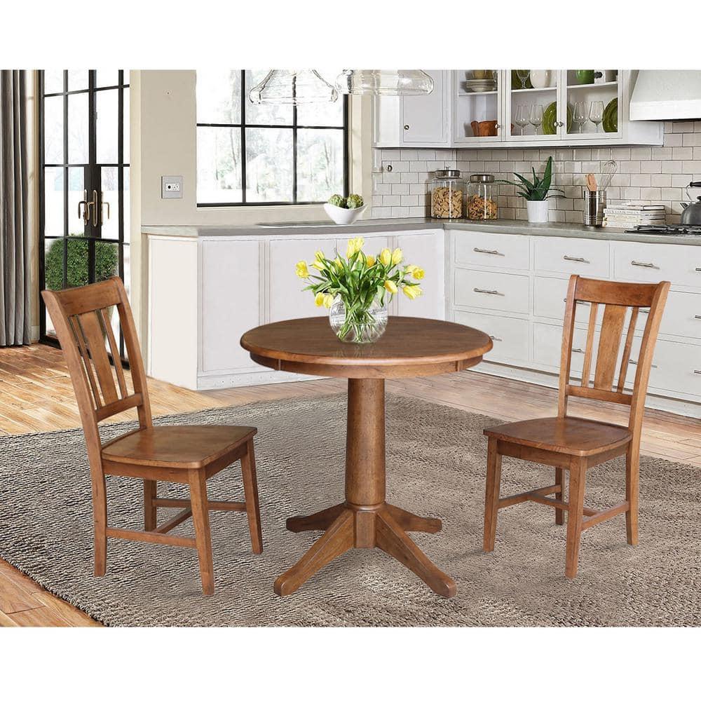29.9" Dining Tables Laughlin Round Top Pedestal Distressed Oak - International Concepts: Hardwood, 2-Seater