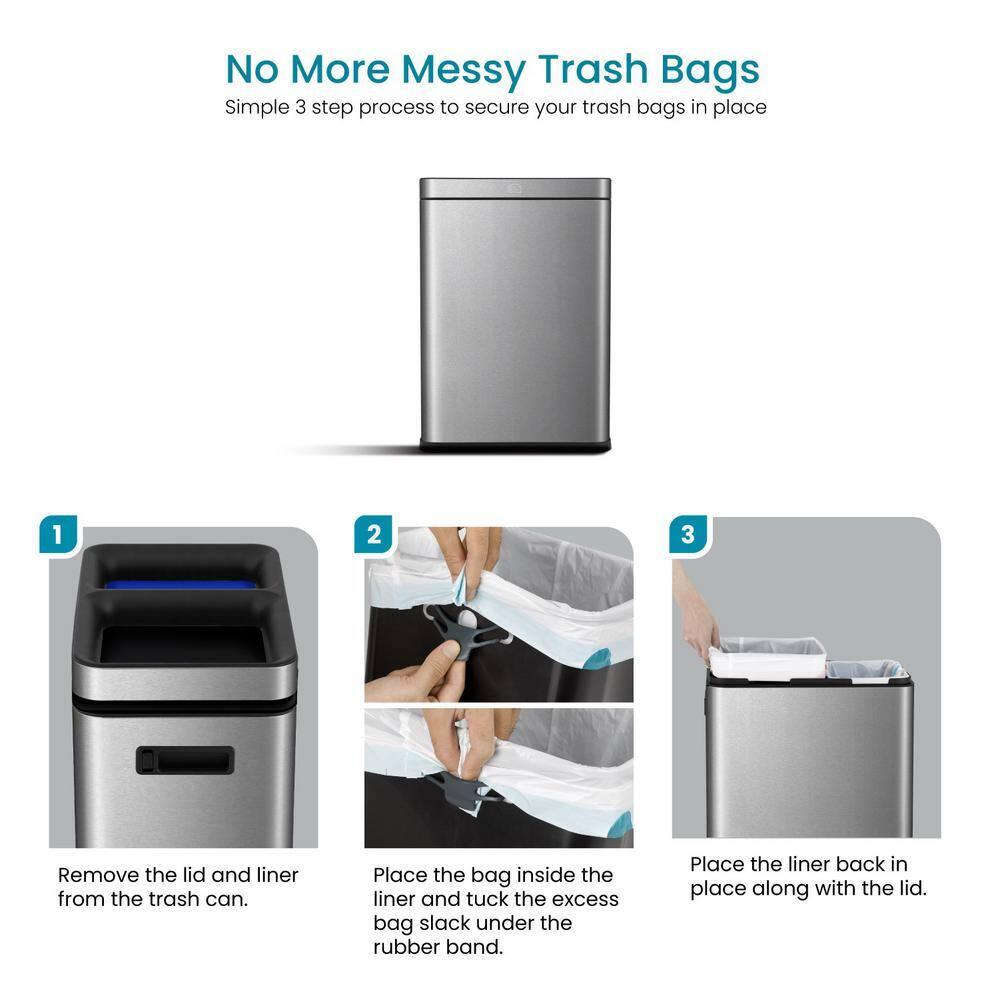 Home Zone Living Home Zone Living Open Top Trash Can Dual Removable Liners for Trash and Recycling Stainless Steel