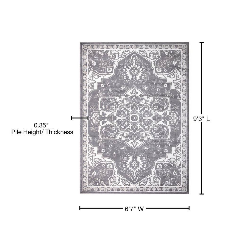 Concord Global Trading Concord Global Jefferson Collection Vintage Area Rug Grey/Ivory 6'7"x9'3" 7' x 9' Bedroom