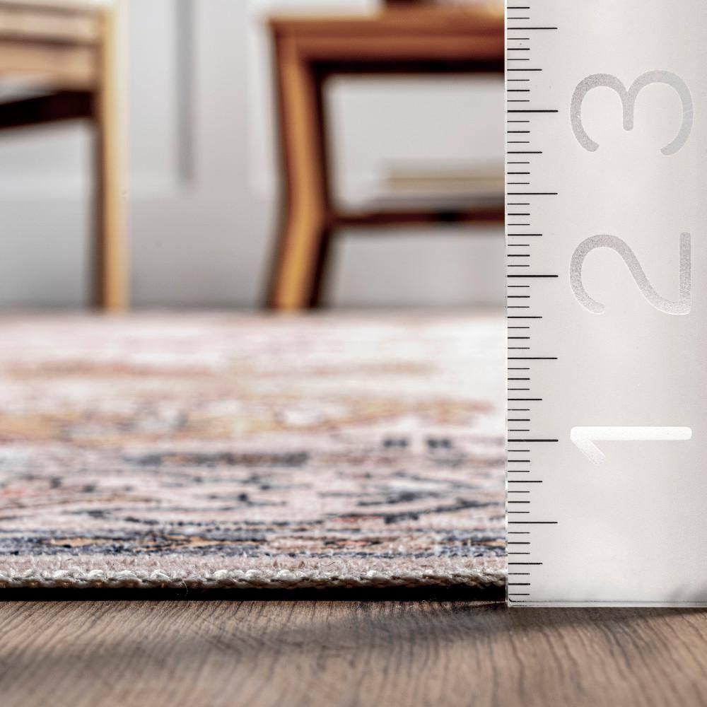Nuloom Finley Medallion 6 Round Machine Washable Indoor Area Rug for Living Room Bedroom Dining Room Kitchen, Beige/Ivory