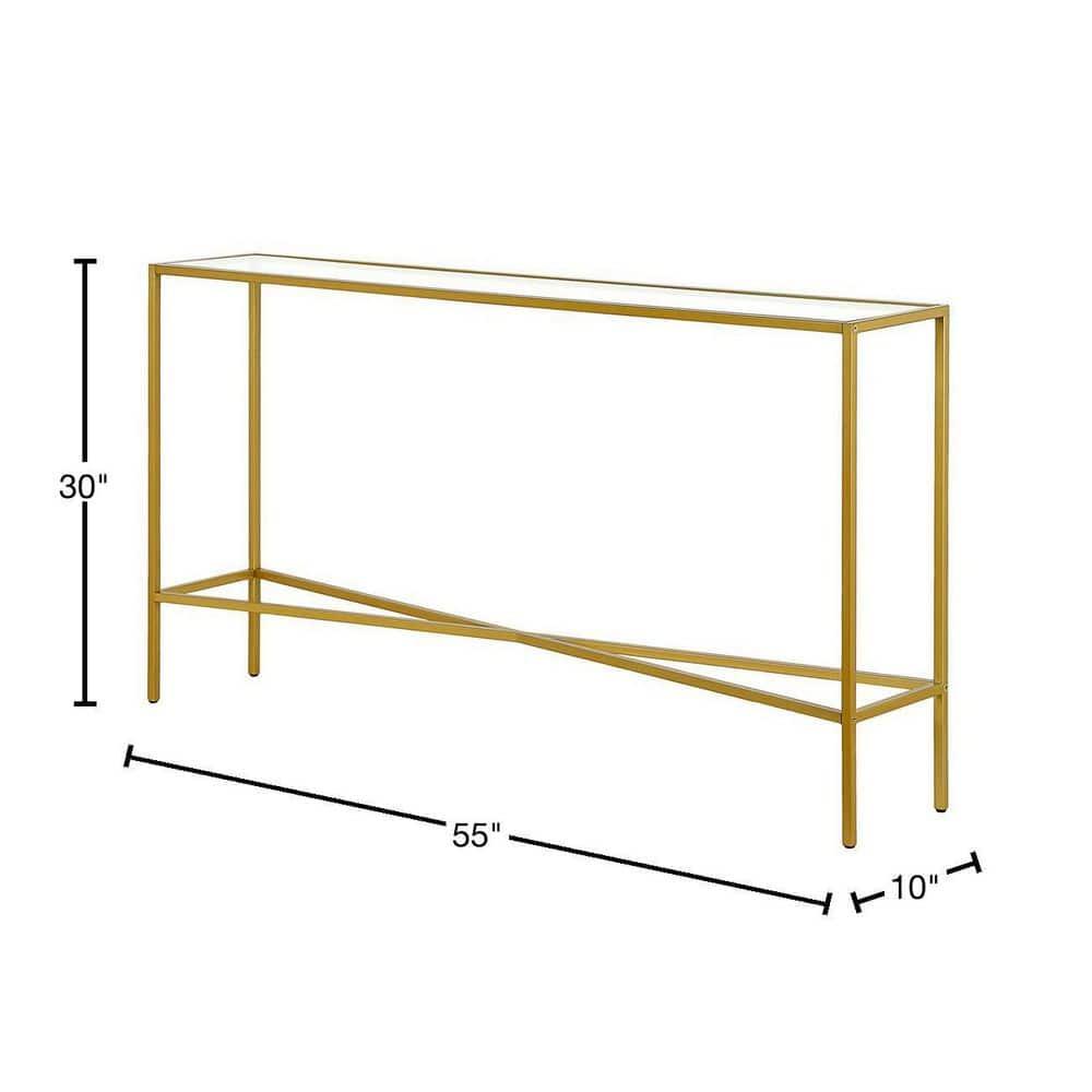 Evelyn&Zoe Henley 55" Wide Rectangular Console Table with Glass Top, Brass