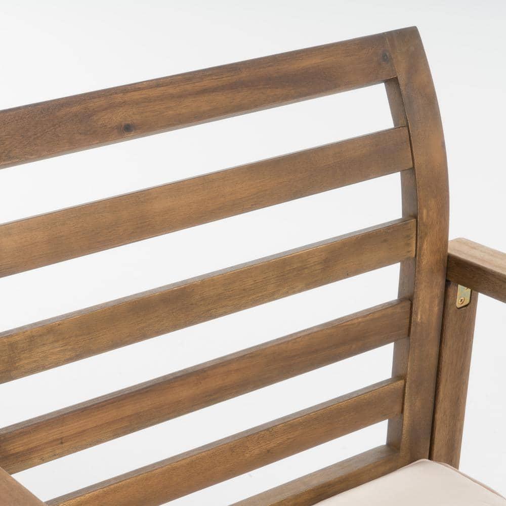 Emilano Set of 2 Acacia Wood Club Chair - Natural Stained - Christopher Knight Home: Weather-Resistant Patio Accent Chairs with Polyester Cushions