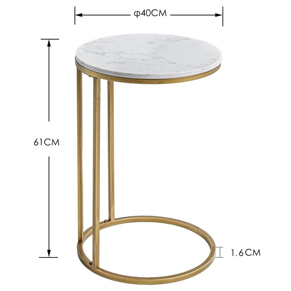 Modern 16 in Gold C-Top Faux Marble Side Table