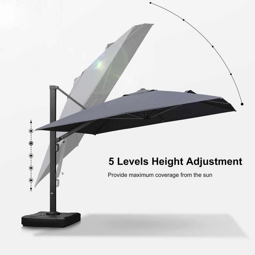 PURPLE LEAF 11 FT Outdoor Cantilever Umbrellas Square Aluminum Offset Hanging Umbrellas with 360°Rotation Tilt Adjutable Garden Pool Large Patio Umbrella,Gray