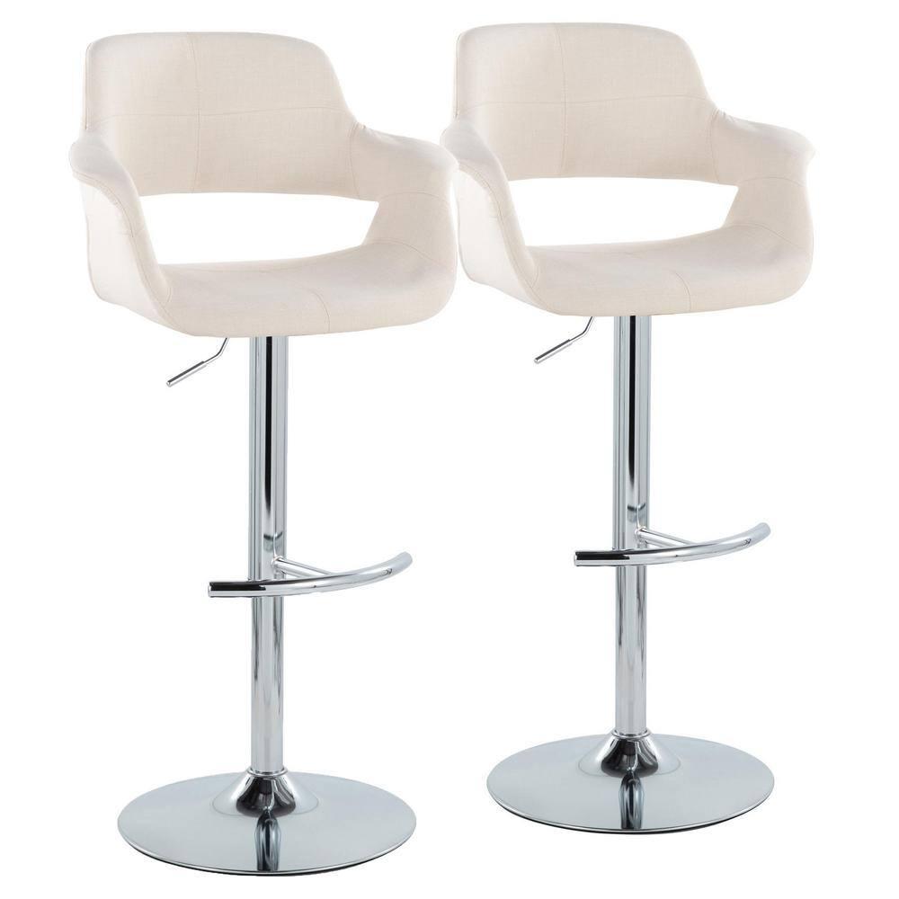 Set of 2 Vintage Flair Adjustable Barstools Chrome/Cream - LumiSource: Swivel, Upholstered, Steel Frame, Foam Fill