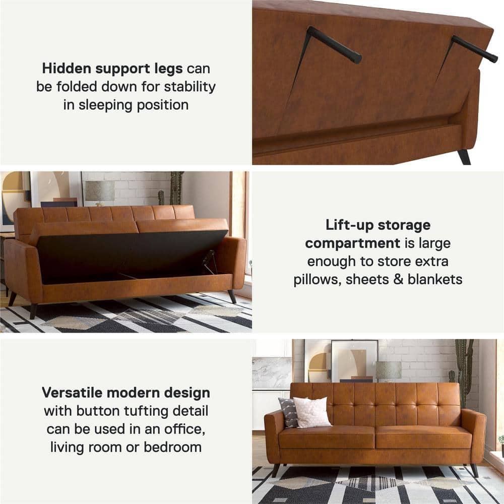 Dorel Home Products Parker Faux Leather Futon with Storage Camel