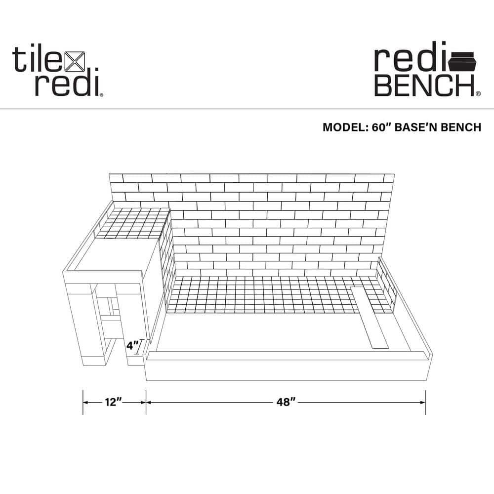 Tile Redi Rt3048l-Rb30-Kit Base'n Bench 30" X 60" Rectangular Shower Base - Tileable