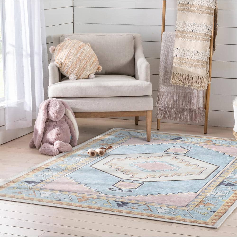 Apollo Well Woven Kids Rugs Ethnic Soft Medallion Modern Pink Area Rug