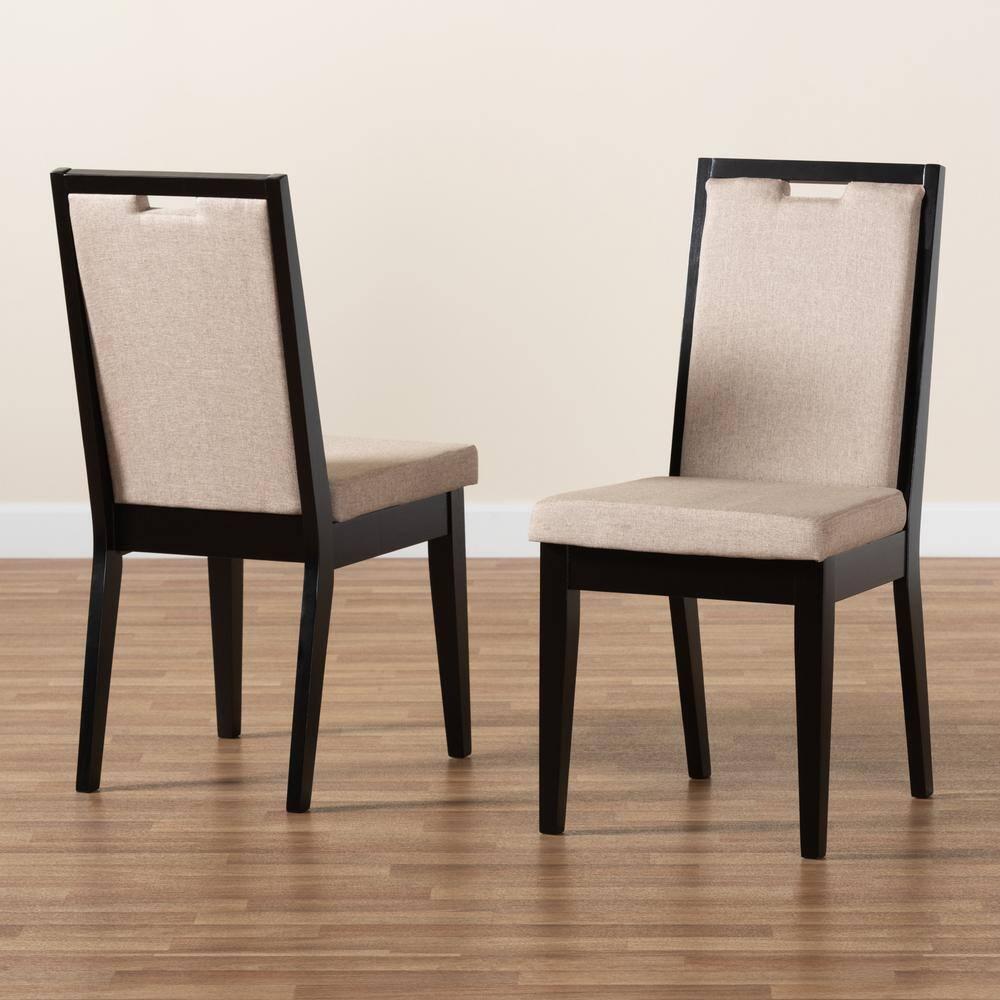 2pc Octavia Wood Dining Chair Set Sand/Dark Brown - Baxton Studio