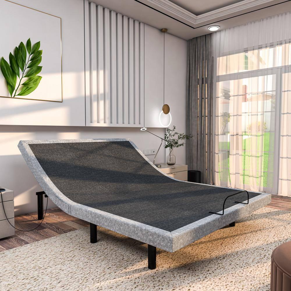 Renanim Adjustable Gray Bed Frame with Dual Massage and USB Ports
