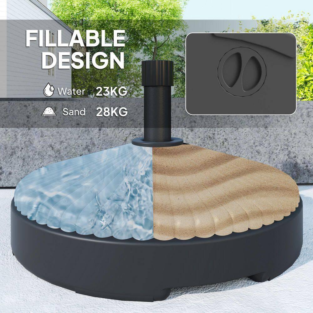 Outsunny Round Patio Umbrella Base Holder Outdoor Umbrella Stand, Filled Up to 62lbs with Stand or 51lbs with Water for Garden Poolside, Black