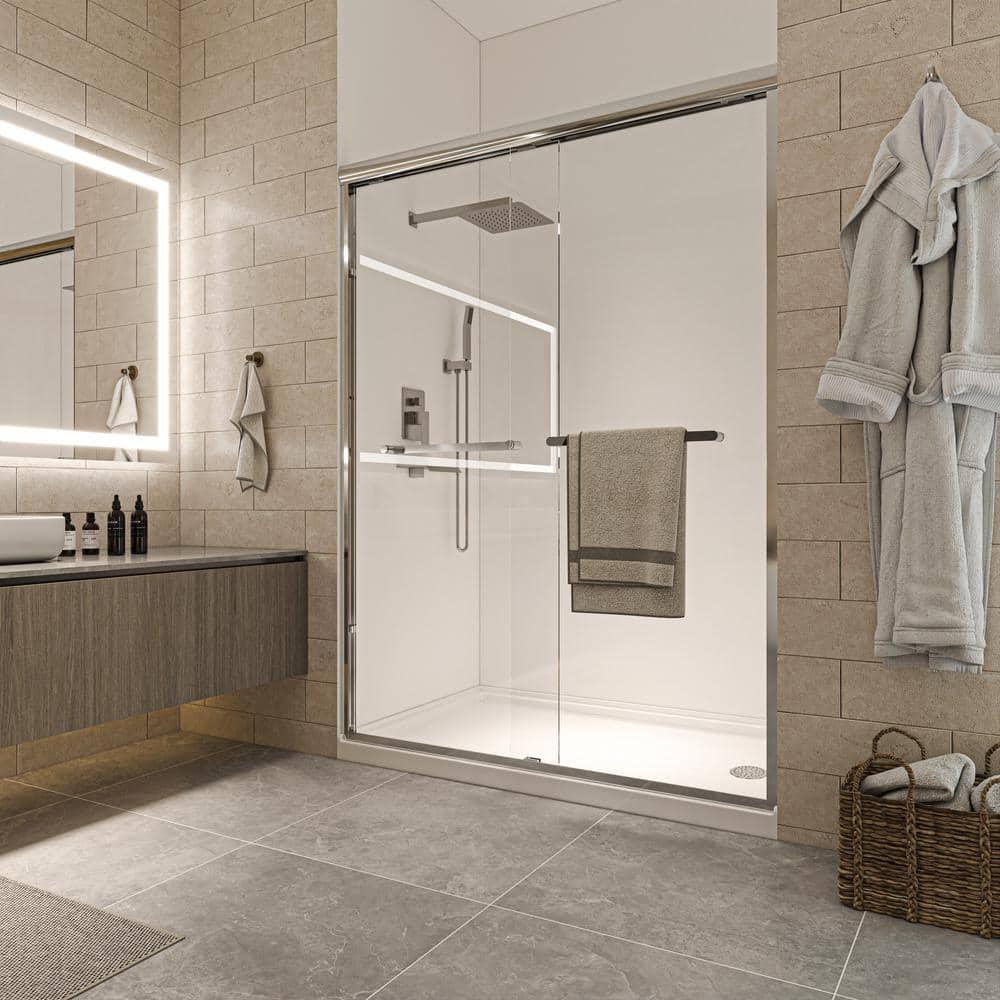 56"-60" W x 72" H Double Sliding Semi-frameless Shower Door with Two Handles