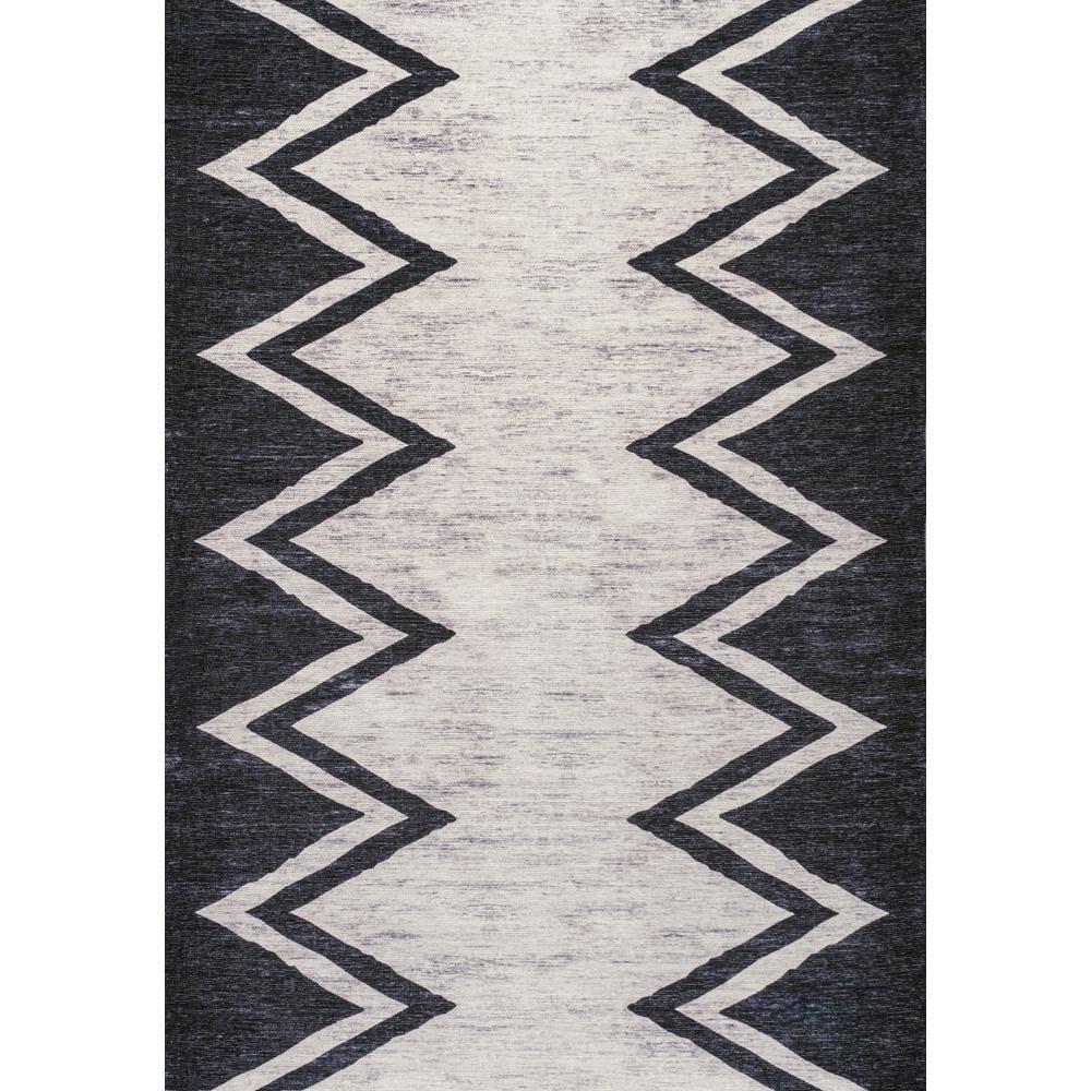 4' x 6' Siksak Modern Chevron Border Machine-Washable Area Rug, Ivory/Black - JONATHAN Y