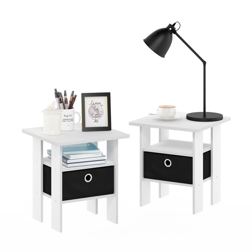 Furinno 2PCS Modern Bedside End Table Nightstand Accent Sofa Side Table W/Removable Drawer & Open Storage Shelf,White/Black