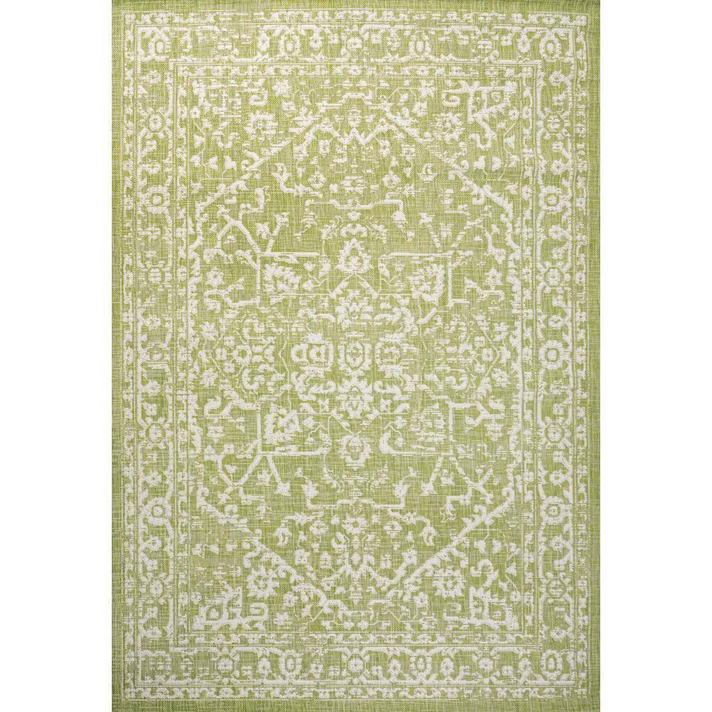 8' x 10' Malta Bohemian Styled Medallion Textured Weave Indoor/Outdoor Area Rug, Green/Cream - JONATHAN Y