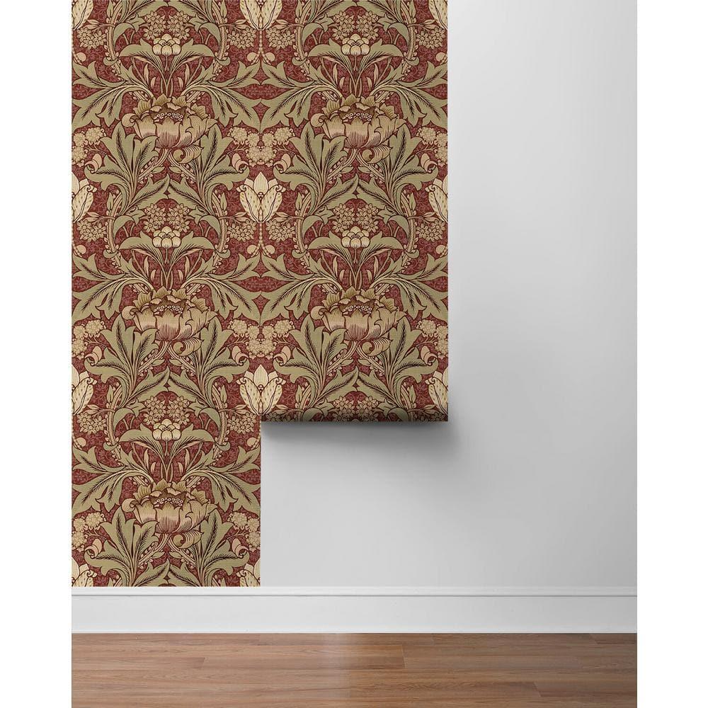 Seabrook Designs  Acanthus Floral Prepasted Wallpaper 20.5 in. W x 33 ft. L - Red Clay & Lichen