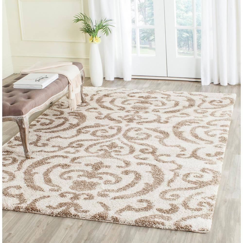 Florida Shag SG462 Power Loomed Area Rug - Cream/Beige - 4'x4' - Safavieh.
