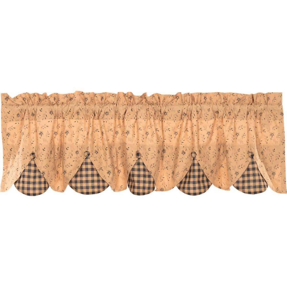 VHC Brands Maisie Primitive 18"x60" Valance Tan Rod Pocket Buttons Cotton Floral/Flower Hanging Loops Kitchen Window Curtains