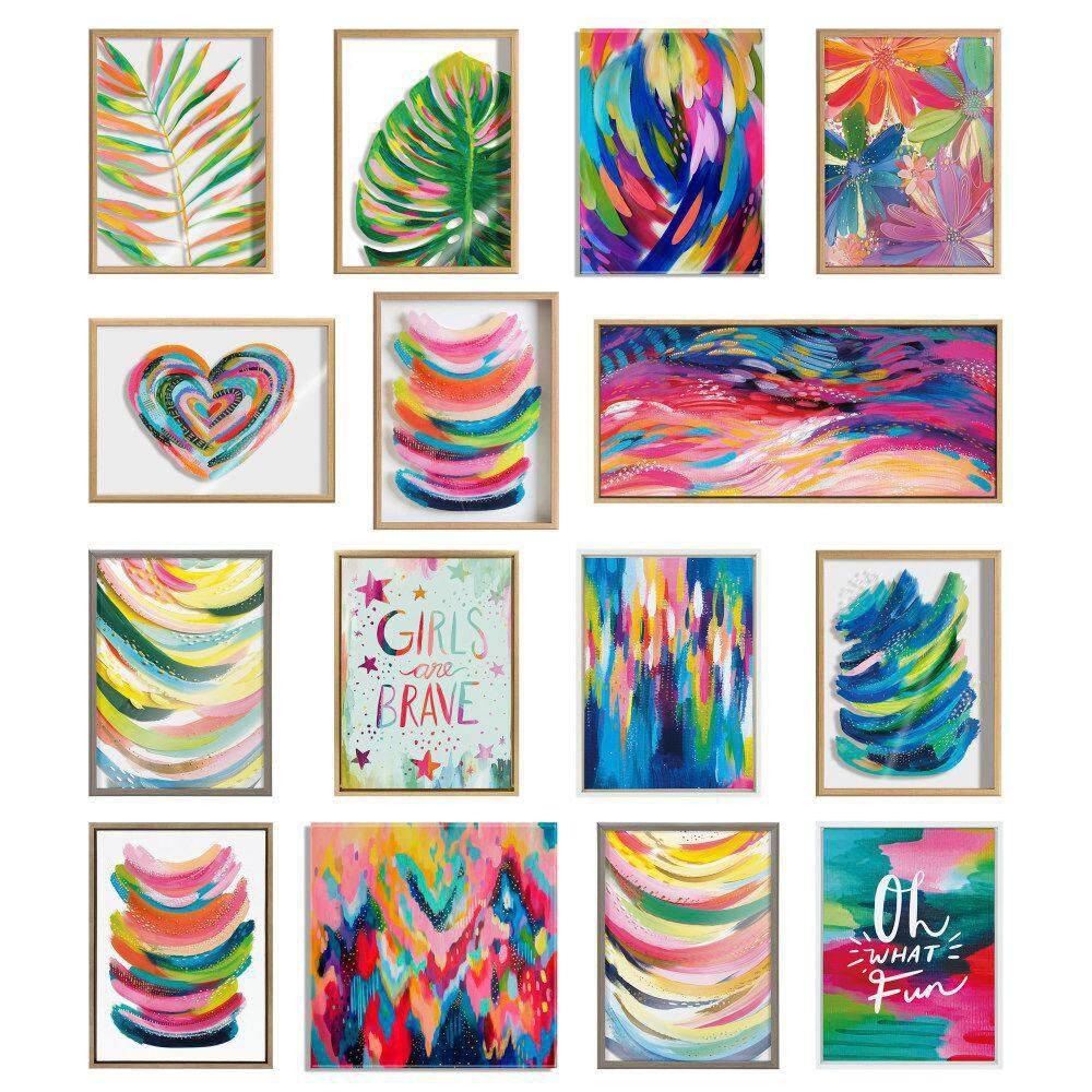 Kate and Laurel Sylvie Bright Abstract Framed Canvas Wall Art by Jessi Raulet of Ettavee, 23x33 Natural, Modern Colorful Brushstrokes Art for Wall