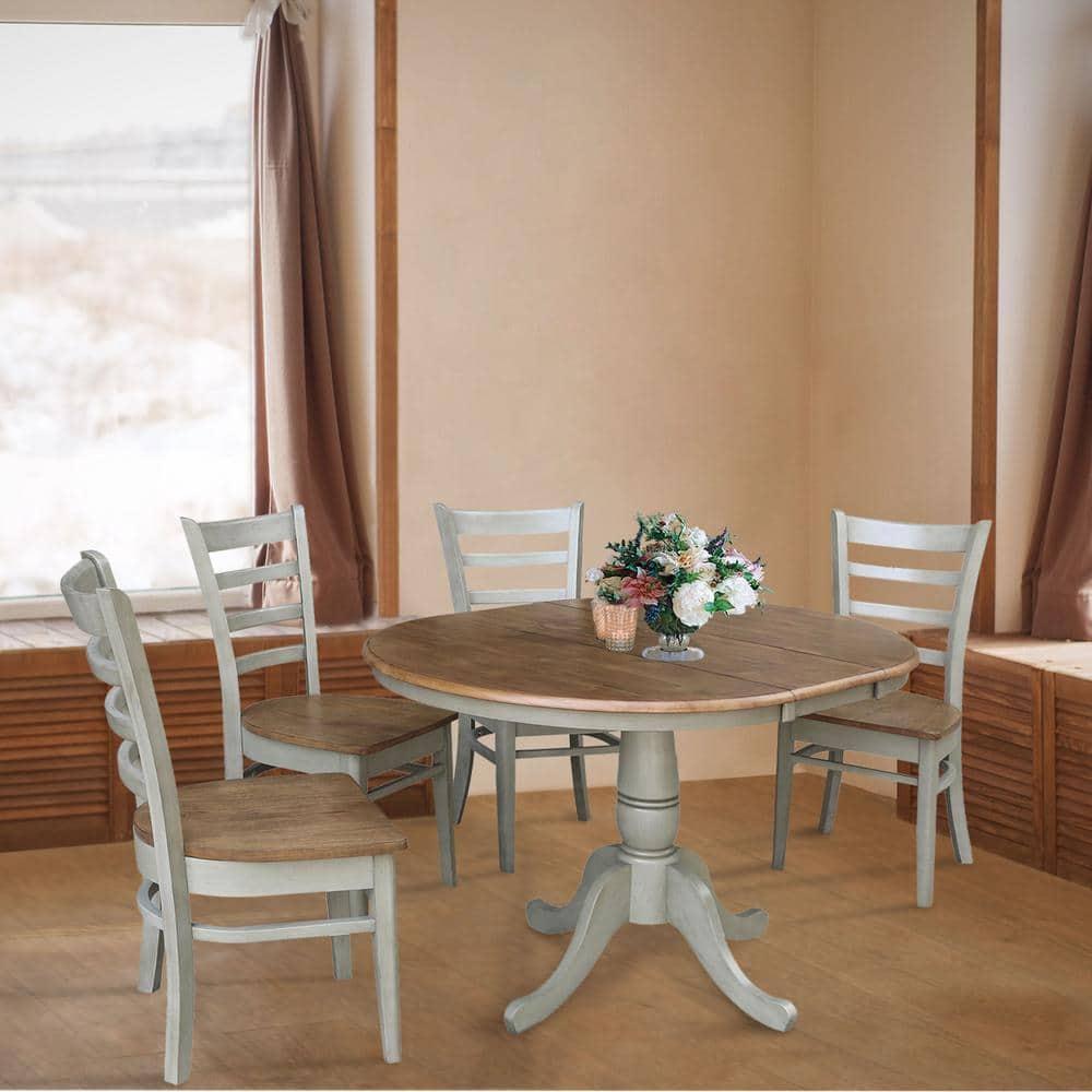 Kyle Round Top Pedestal Drop Leaf Dining Table Hickory Brown/Stone Gray - International Concepts: Solid Wood, Mid-Century Modern