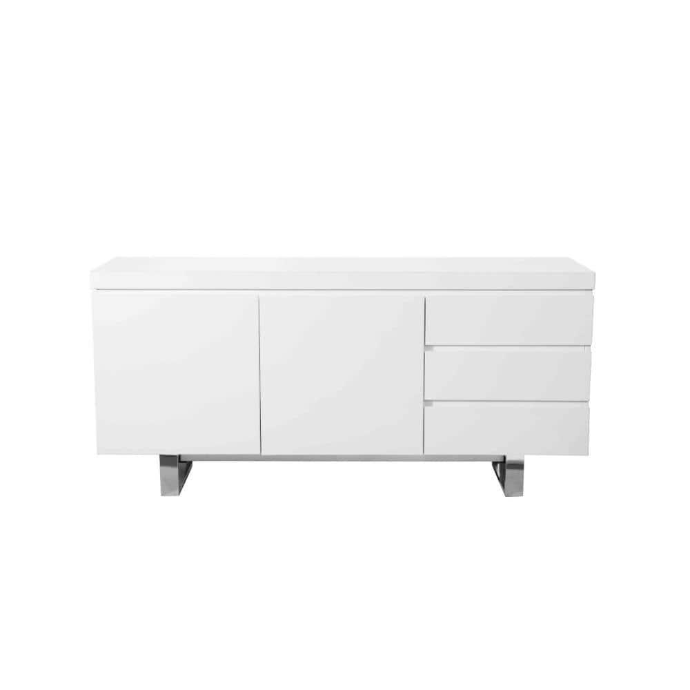 Benjara Taho 63 Inch Sideboard Buffet Server Cabinet, 1 Double Door Cabinet, White