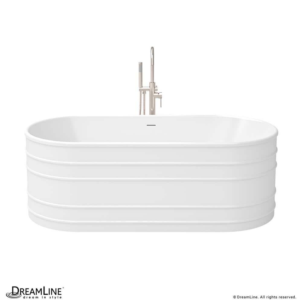 Infinity Z White Acrylic Oval Freestanding Soaking Bathtub with Polished Nickel Drain