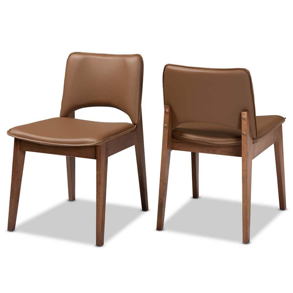 2pc Afton Faux Leather & Wood Dining Chair Set - Baxton Studio: Mid-Century Style, Retro Touch